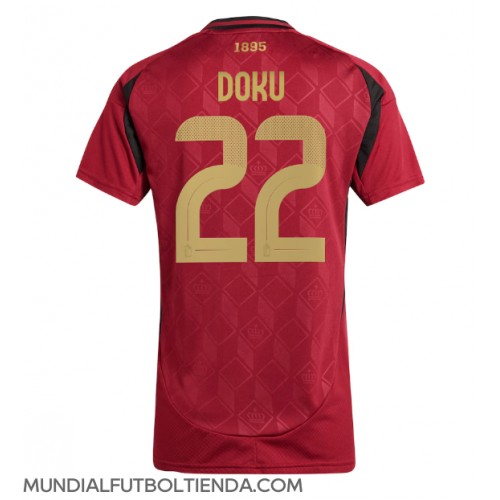 Camiseta Bélgica Jeremy Doku #22 Primera Equipación Replica Eurocopa 2024 para mujer mangas cortas